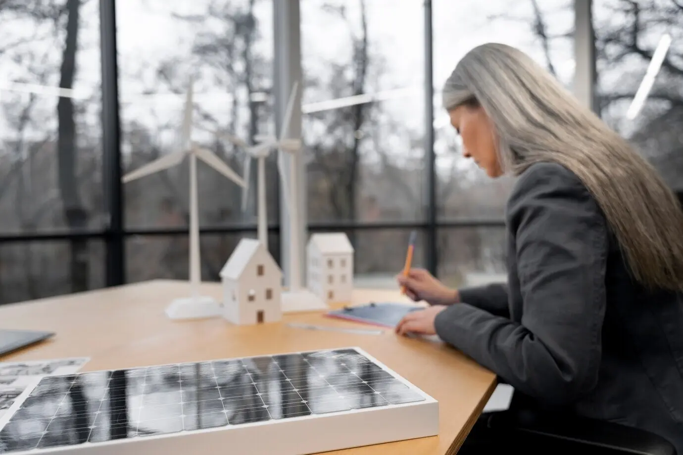 Geschäftsperson bei der Planung alternativer Energien